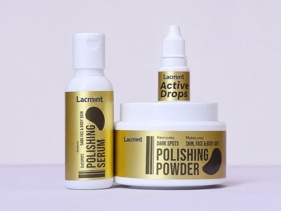 Lacmint polishing serum, polishing powder, and active drops